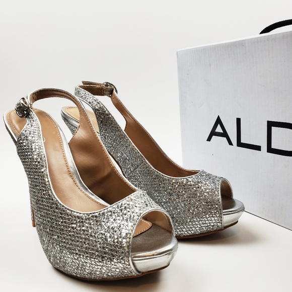 Aldo Silver Gray High Heels Sandals - Picture 1 of 11